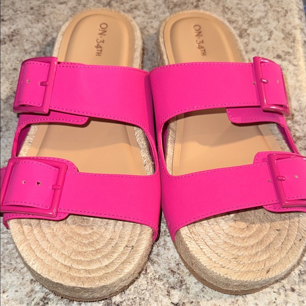 ON-34TH Women's Pink Double-Buckle Espadrille Sandals